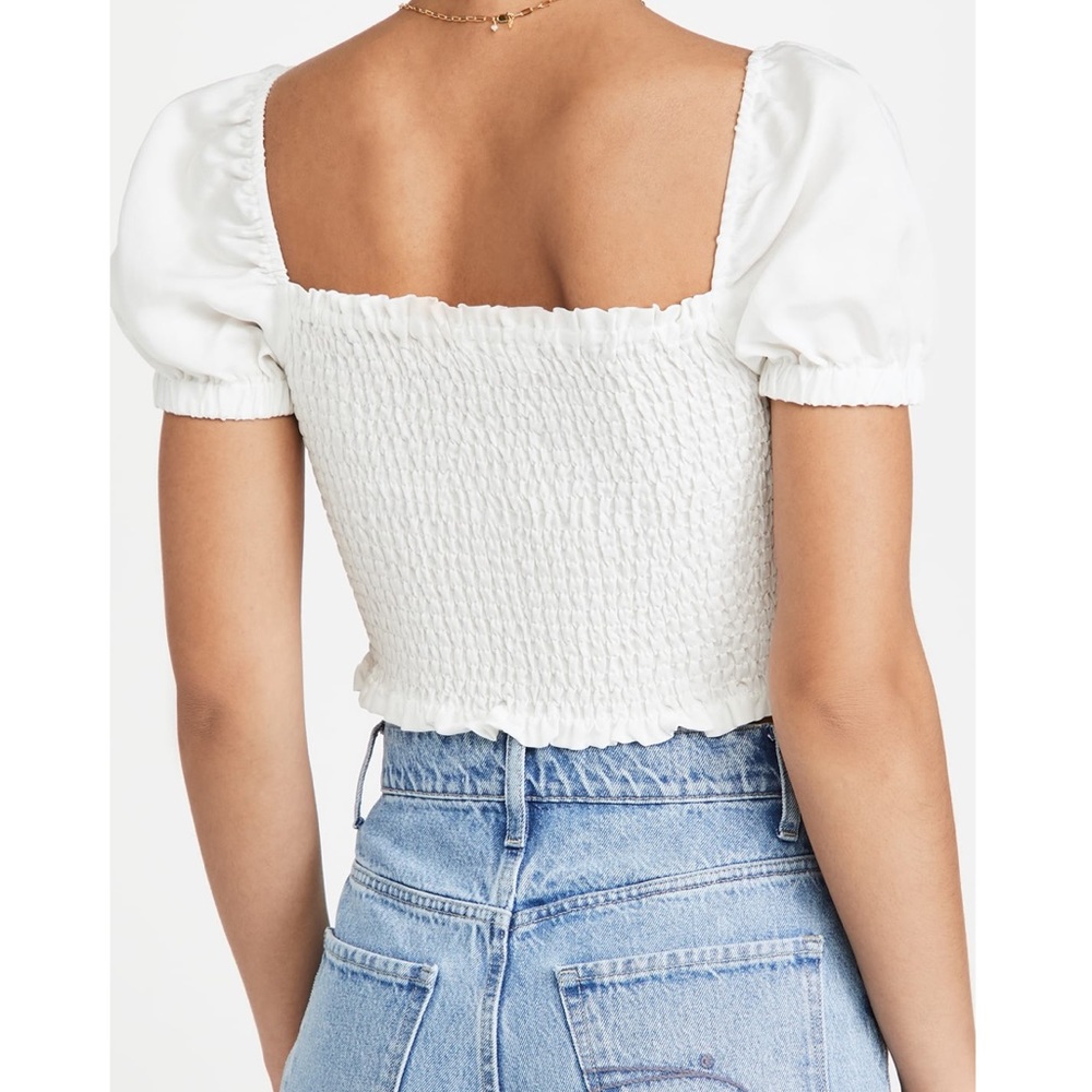 Princess Polly White Smocked Puff Sleeve Shirt Sleeve Square Neck Body Suit